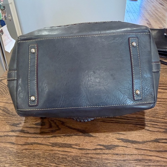 Dooney & Bourke Olive Leather Satchel with Burgundy Trim and Brass Hardware - Picture 8 of 13